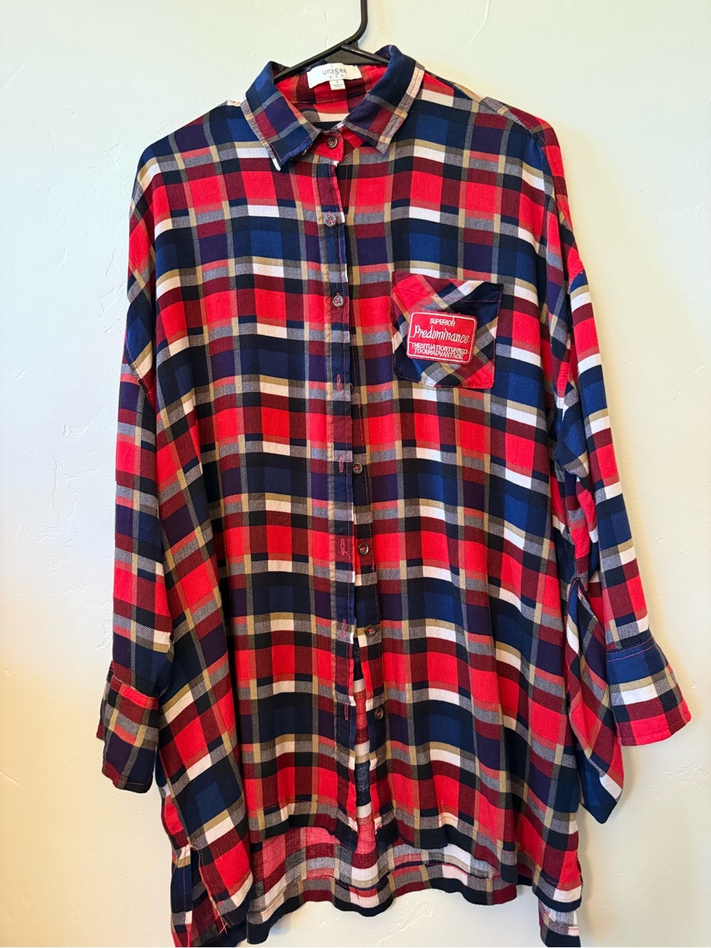 UMGEE USA Oversized Plaid Patch Button Down Tunic Shirt Top